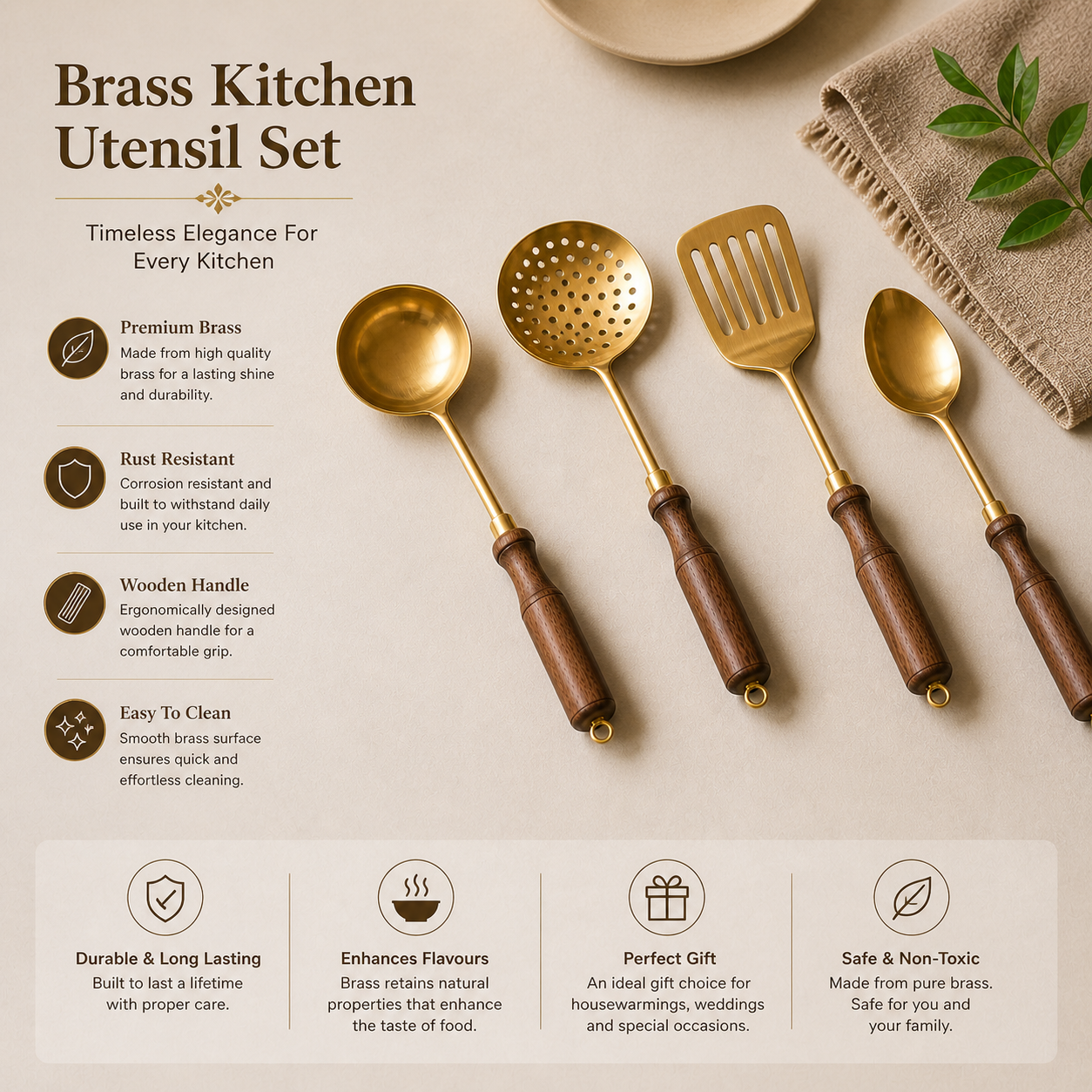 β
Premium Brass Cooking Tools Set