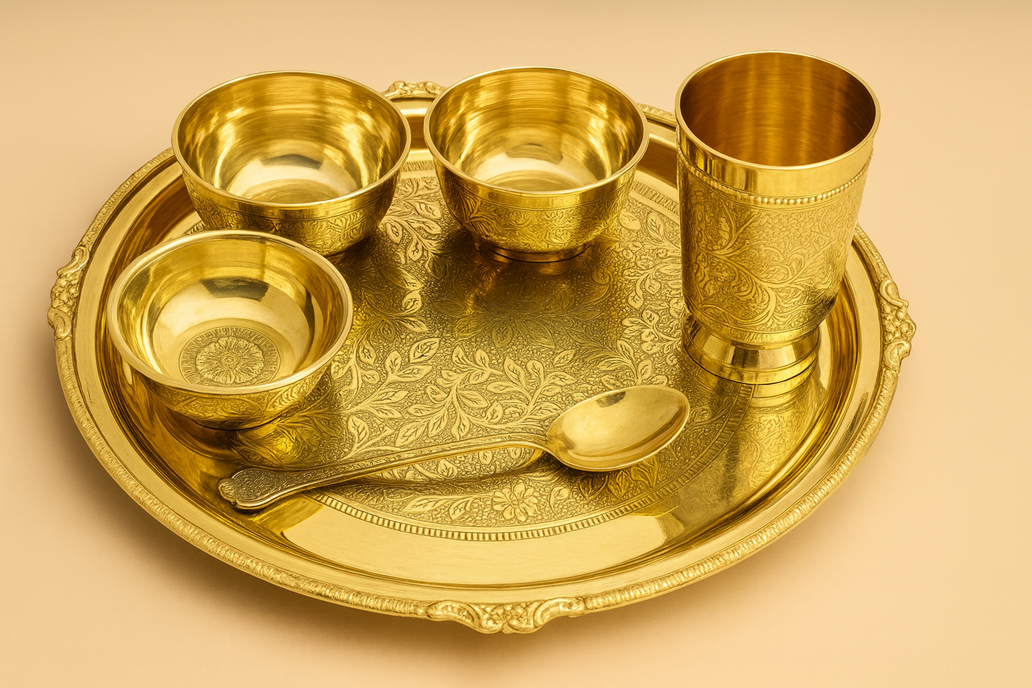 Premium Brass Dinner Thali Set – 30 cm
