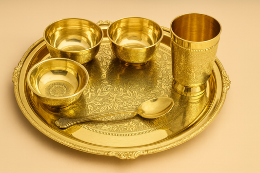 Premium Brass Dinner Thali Set – 30 cm