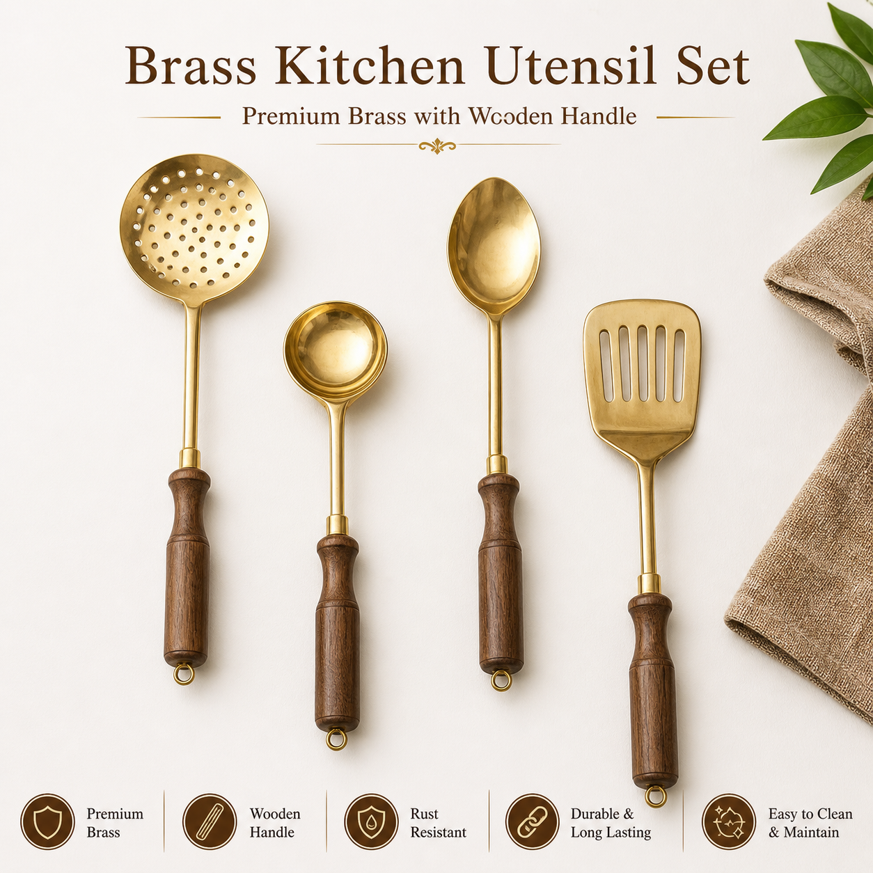 ✅ Premium Brass Cooking Tools Set