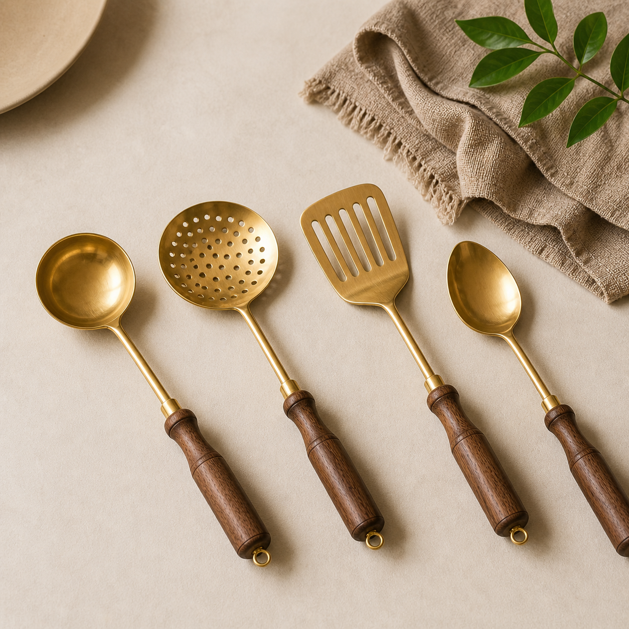 ✅ Premium Brass Cooking Tools Set