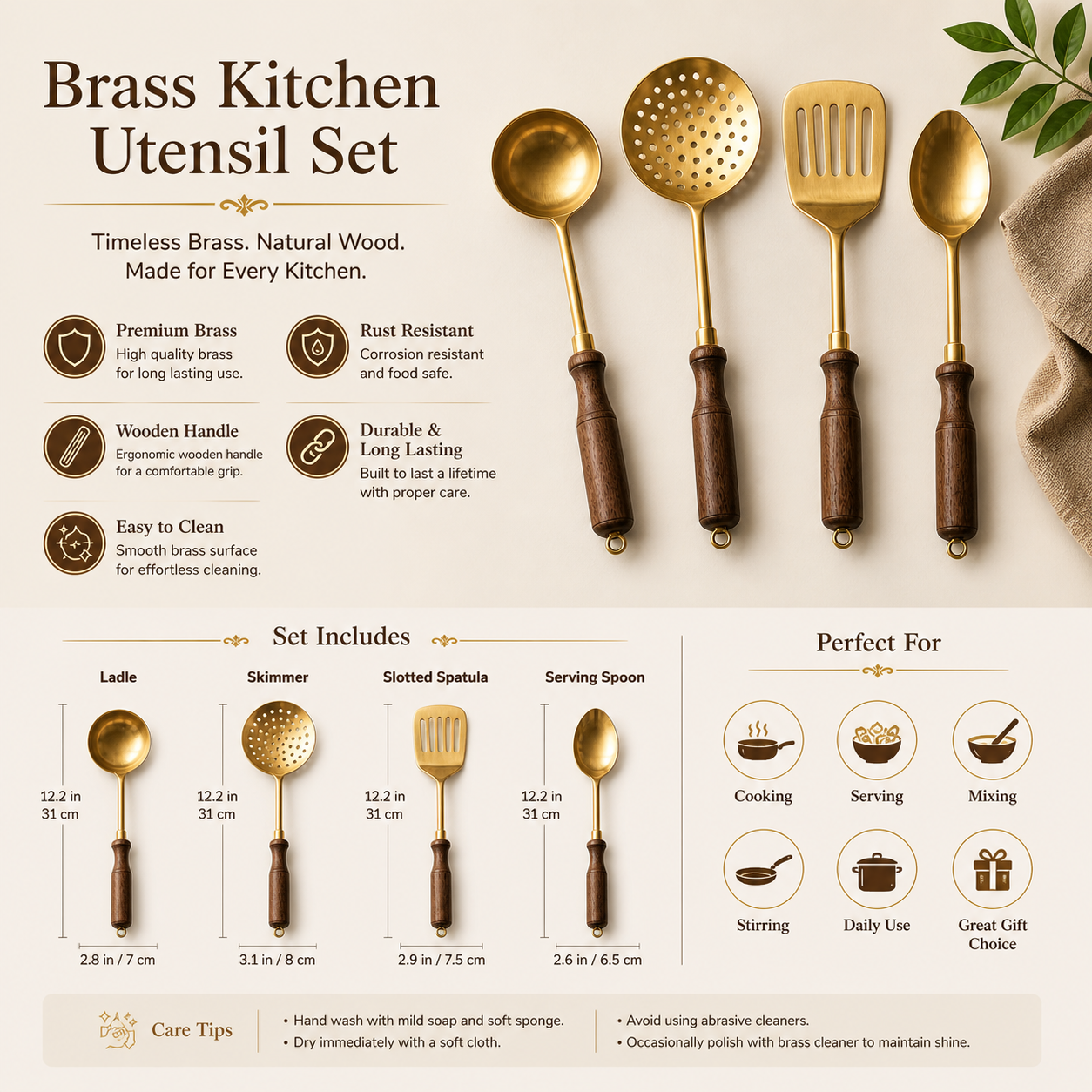 ✅ Premium Brass Cooking Tools Set