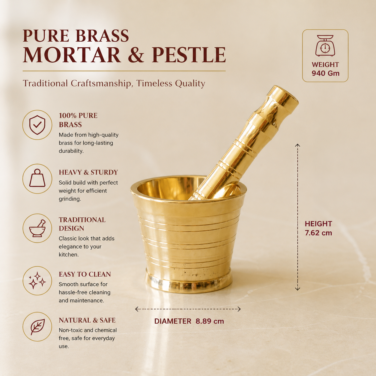 Brass Khalbatta – Traditional Spice Grinder
