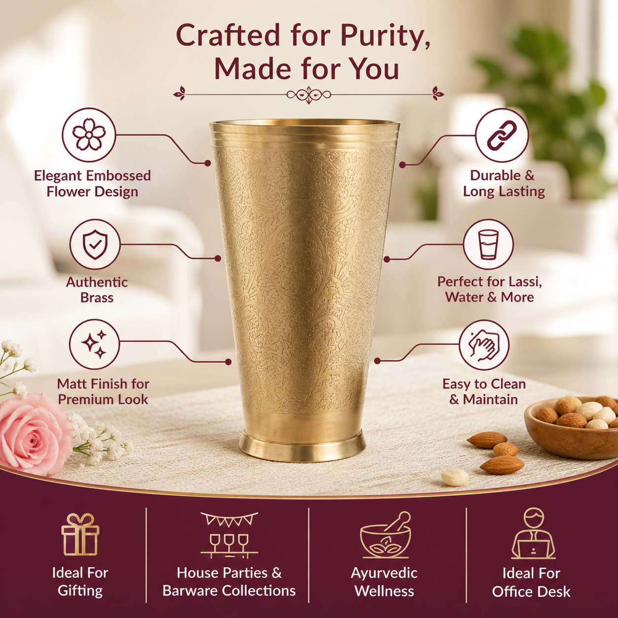 Pure Brass Glass for Daily Detox Water | Ayurvedic Health Benefits